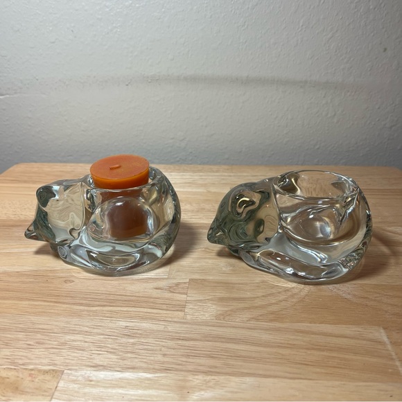 NWT Set of 2 Crystal Indiana Glass Cat Votive Candle Holders - Picture 10 of 12
